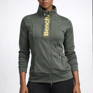 Bench Gray/Yellow Crop Neck Fleece Lined Thumb Hole Athletic Jacket Size M